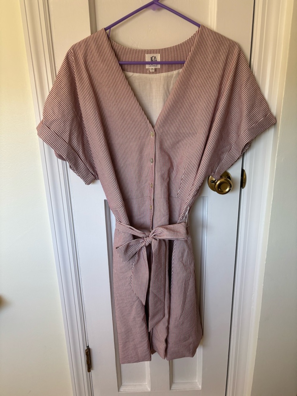 Ya Los Angeles Mauve-Striped Mini Dress with Tie Waist